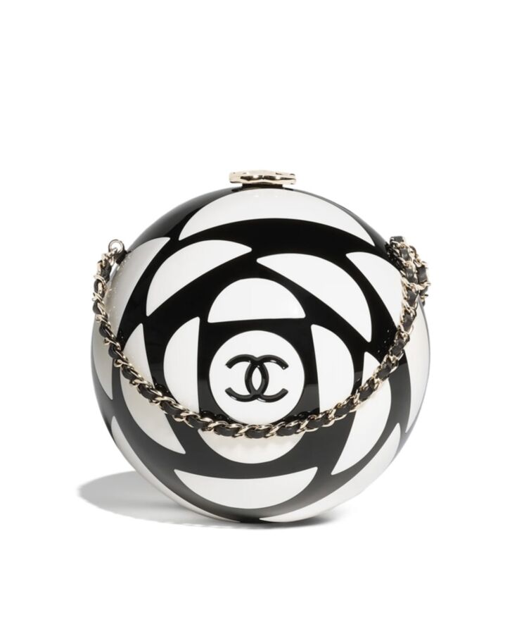 Cha.nel Sphere Minaudiere, AS4505 Cream, Plexi Gold-Tone Metal, Luxury Handbag