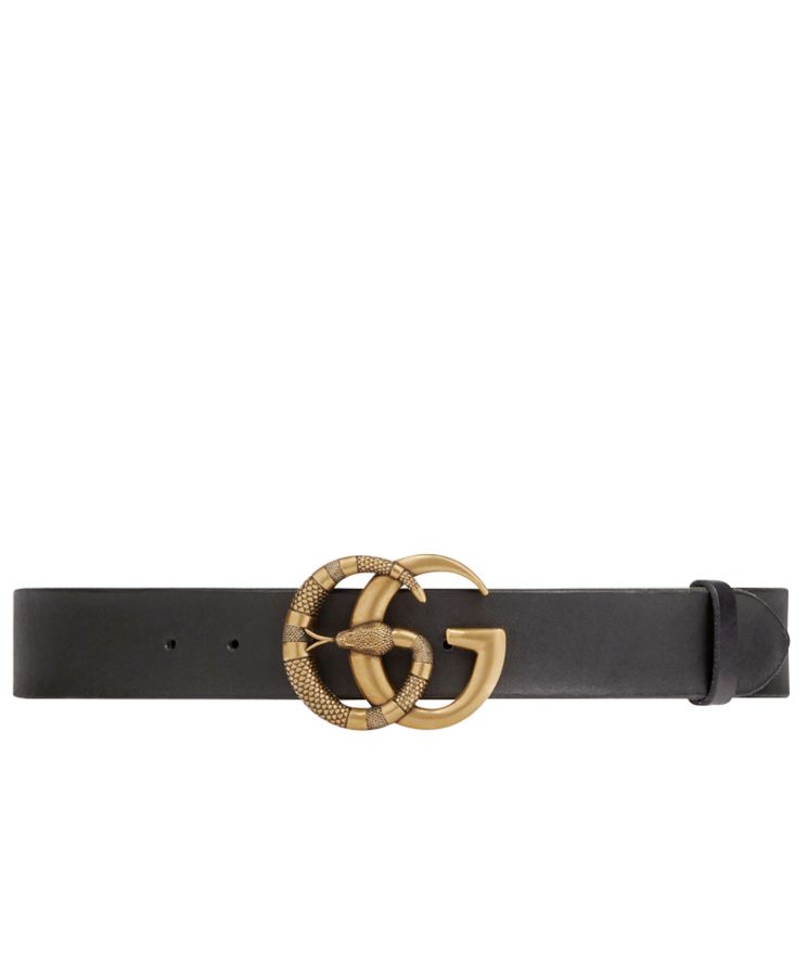 G.U.C.C Leather belt with Double G buckle with snake Black