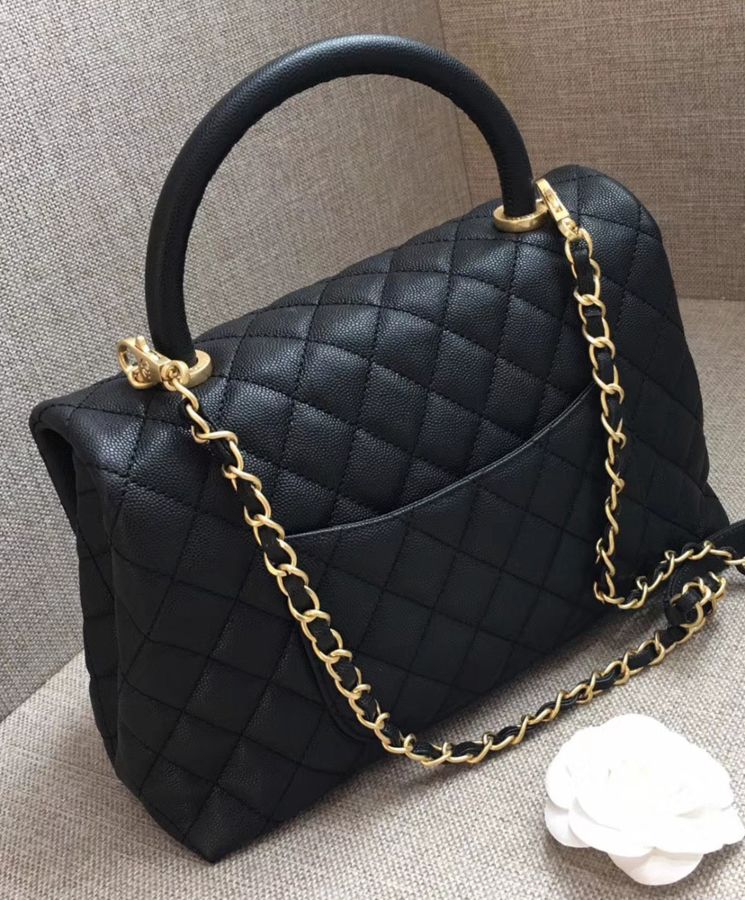 Cha.nel Flap Bag, Grained Calfskin Bag, Luxury Handbag, A92991 Black, Cha.nel Top Handle Bag