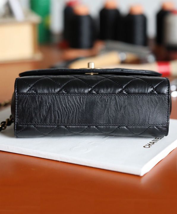 Cha.nel Mini Flap Bag With Top Handle AS2477 Black