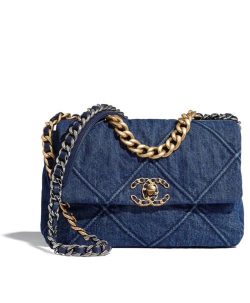 Cha.nel 19 Flap Bag, AS1160 Blue, Luxury Handbag, High-quality Denim, Gold-Tone Metal, SiL.*Ver-Tone Metal, Ruthenium-Finish Metal.