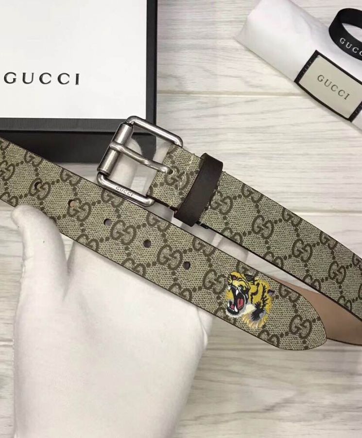 G.U.C.C Tiger print GG Supreme belt Coffee