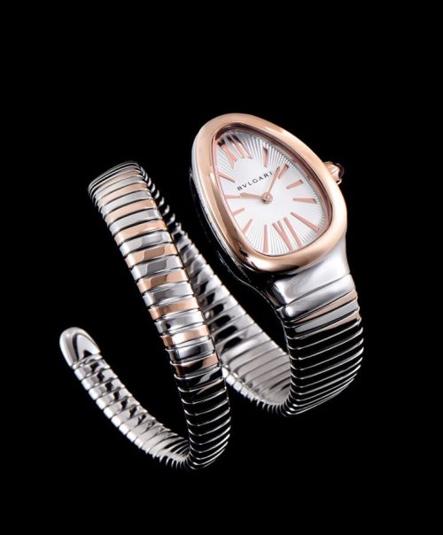 Bvl.gar 18ct pink-gold watch, stainless steel luxury watch, quartz movement timepiece