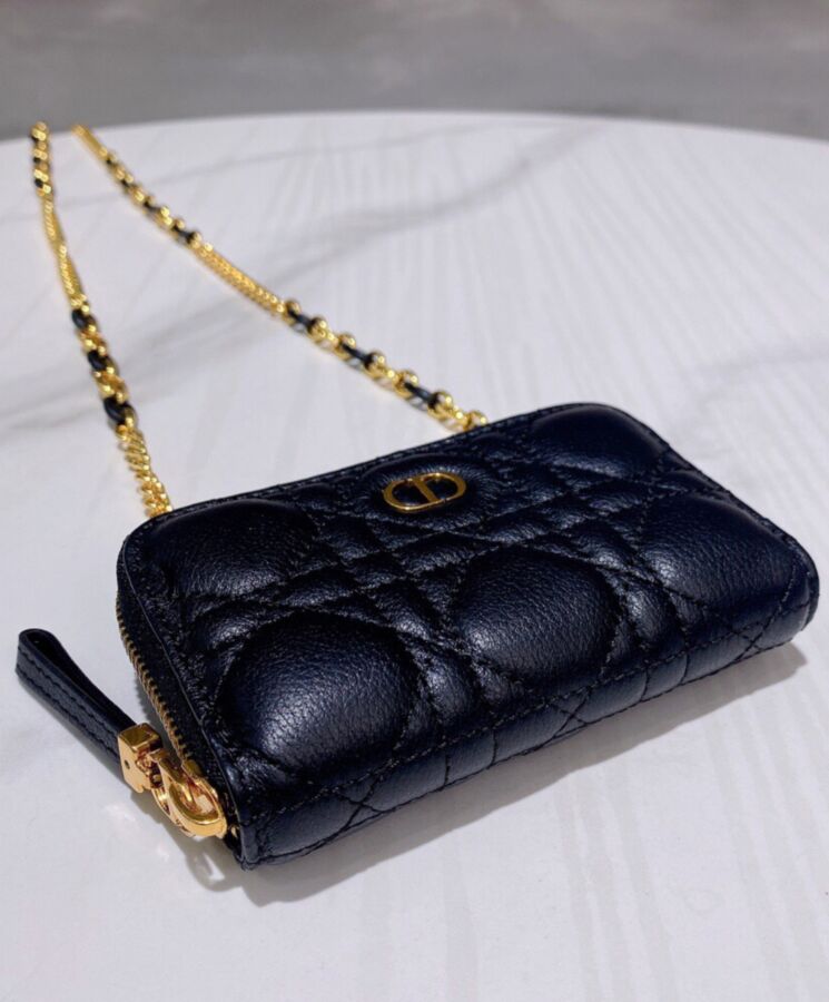 Di.ar Mini Di.ar, Caro Zipped Pouch, Black Lambskin Pouch, Di.ar Mini Accessory, Di.ar Cannage Topstitching.