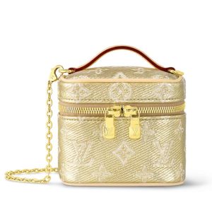 L.*V Micro, Monoglam Canvas, Miniature Bag, Metallic Effect, Double Zip Bag, Removable Mirror