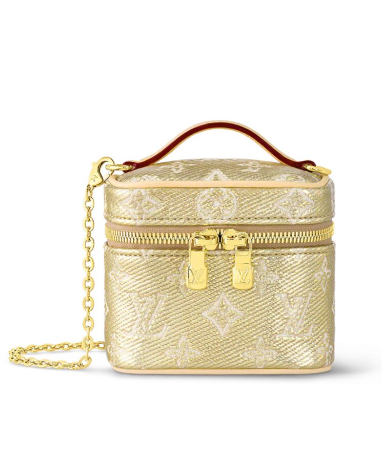 L.*V Micro, Monoglam Canvas, Miniature Bag, Metallic Effect, Double Zip Bag, Removable Mirror