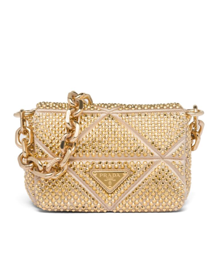 Pra.-da Satin Mini-bag With Crystals 1BD329 Golden