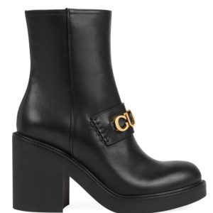 G.U.C.C Women's Boot, Luxury Leather Boot, Black G.U.C.C Boot, G.U.C.C Script Logo Boot, G.U.C.C Ankle Boot