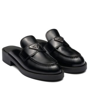 Pra.-da Women's Brushed Leather Mules, Pra.-da Women's Footwear, Black Leather Mules