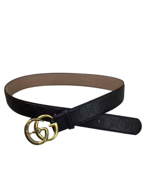 G.U.C.C Signature Leather Belt, Double G buckle, Snake Design, Luxury Accessory