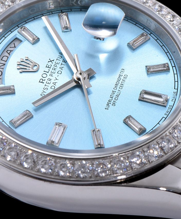 Ro.le.x Stainless Steel President Watch With Diamond Blue