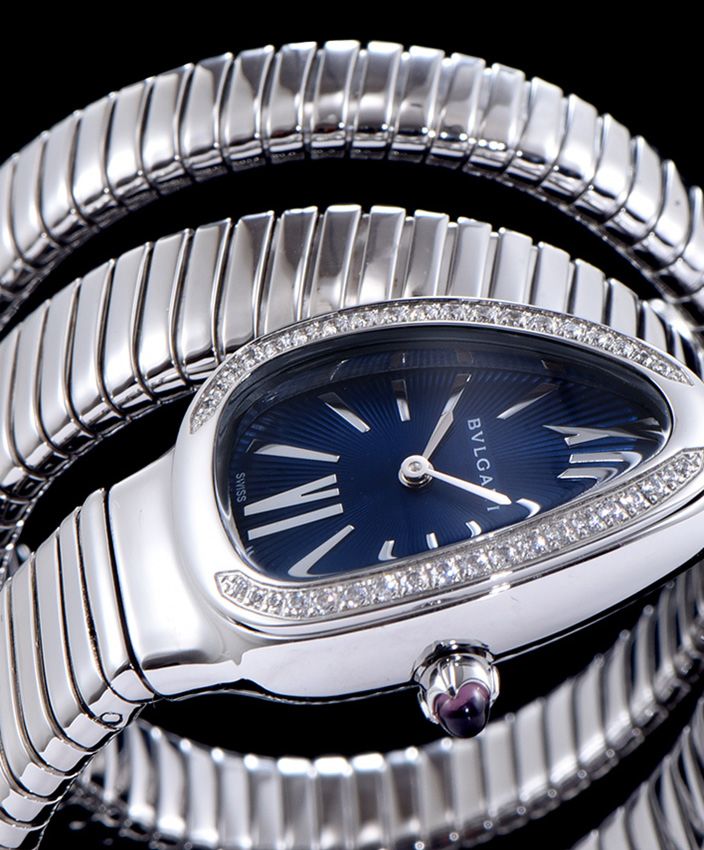 Bvl.gar Sliver tone Stainless Steel Diamond Watch Blue