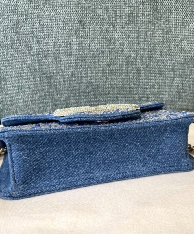 Valen.tino Small Loco Denim Shoulder Bag With Rhinestones Blue