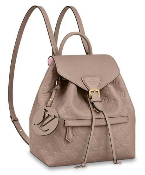 L.*V Exclusive, Montsouris Backpack M45205, Monogram Empreinte, vintage-style golden buckle, L.*V charm, embossed leather backpack.